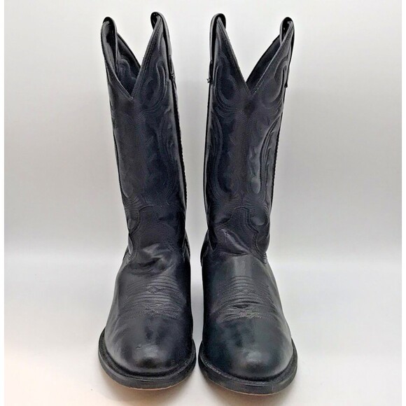 Guide Gear Black Leather 12 " Cowboy Boot Mens 9.5 Western Footwear 5 Row Stitch - Picture 2 of 12